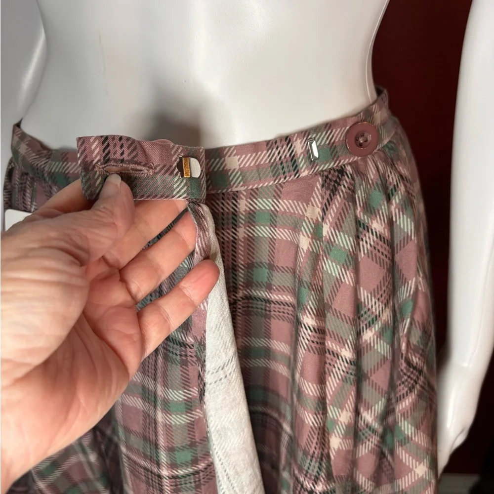 NWT Selkie The Soft Grunge School Wrap Skirt - Mauve/Green Plaid. Size M - Picture 3 of 7